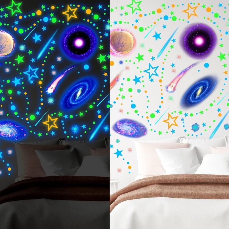 495 Pcs Glow in The Dark Moons and Stars Wall Decals for Ceiling,Glowing Planets gallery