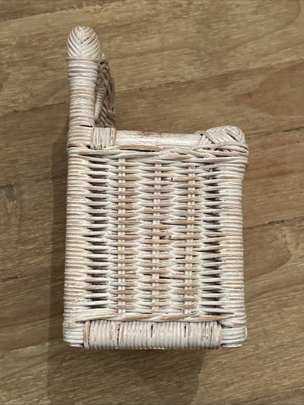 Vintage Woven Wicker Wall Basket Whitewash Painted Finish Cottage Coastal gallery
