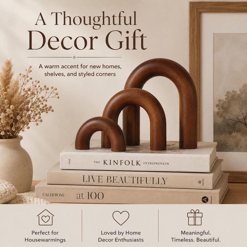Brown Wood Arch for Coffee Table Decor Items,Wood Statue and Sculpture Set 3,... gallery