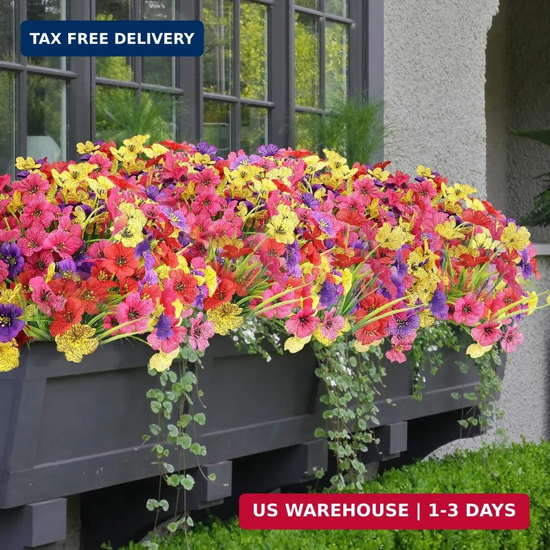 16 Bundles Artificial Flowers for Outdoors UV Resistant Silk Fake Flower Outside