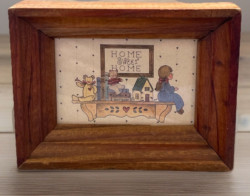 Vtg Mini Wood Framed Picture Box Primitive Country Shelf Sitting Toys 4.5 X 3.25 gallery
