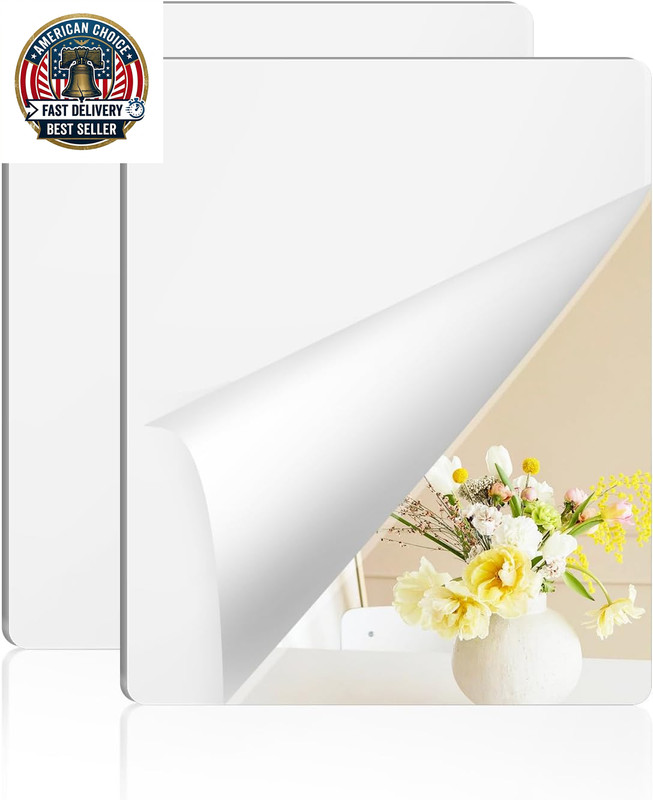 2 Pack Self Adhesive Acrylic Mirror, 2MM Flexible Plastic Mirror, Shatterproof P