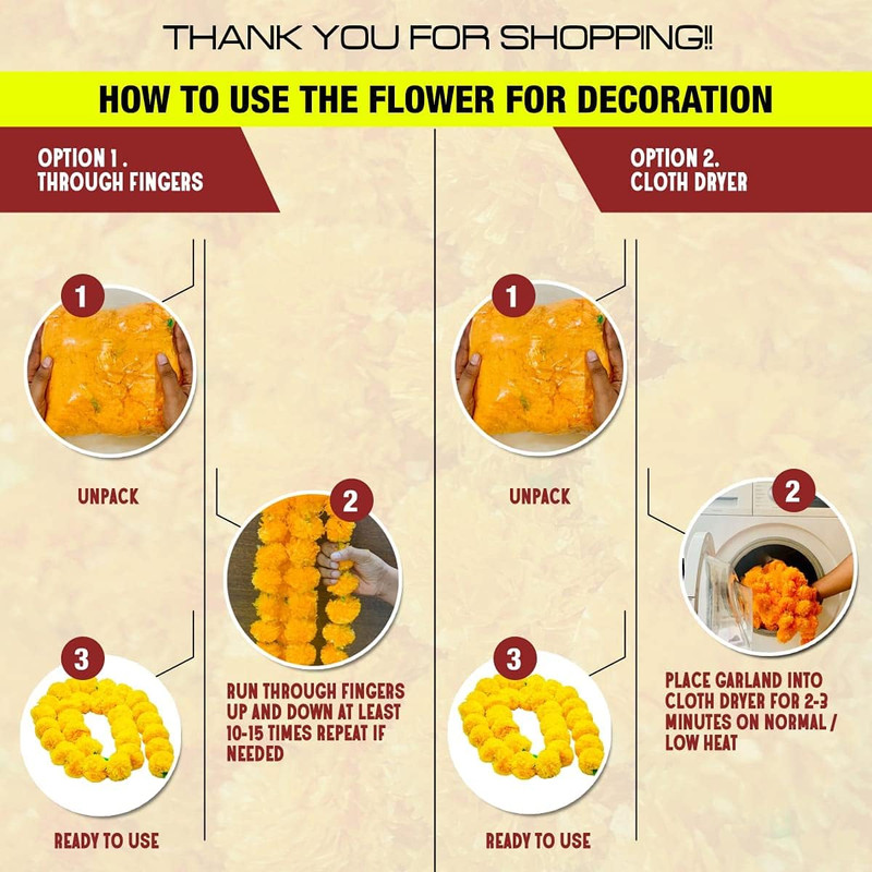 5 PC - 5 Feet Marigold Garland for Wedding and Party Decoration (Orange) gallery