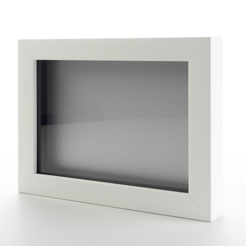 White 5x7 Wood Shadow Box With Silver Acid-Free Backing 11/16 Usable Depth