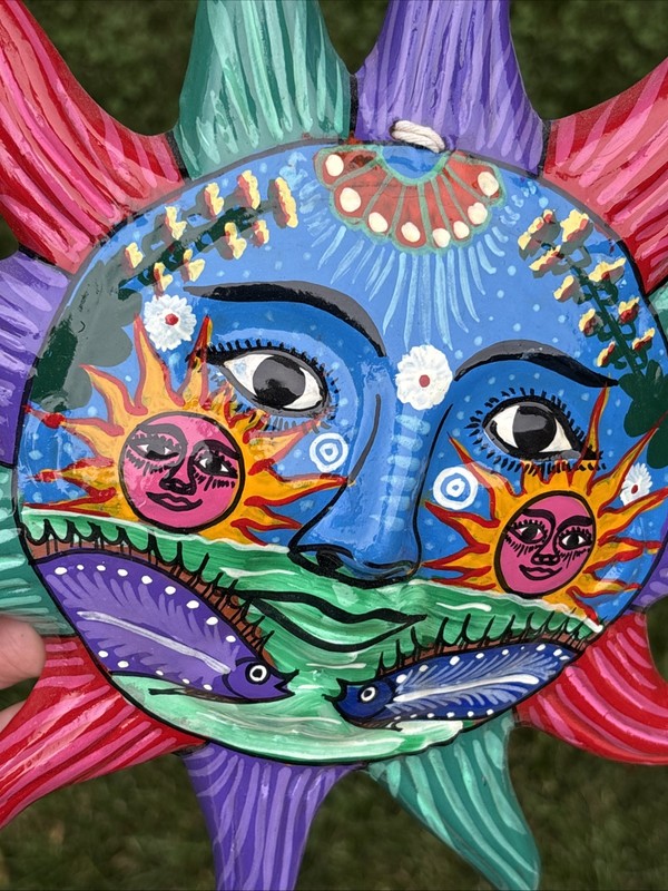 Sun Face Wall Art Hand Painted Mexican Talavera? 10" Pottery Folk Art Celestial gallery