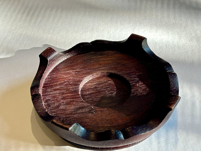 Chinese Hardwood Carved Wood Pottery/Glass Stand Late 90’s Vintage 4” ID gallery