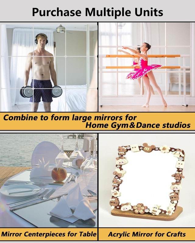 Unbreakable Mirror Tiles, 4PCS 10”x10” Peel And Stick 4pcs-10x10 inch, Silver gallery