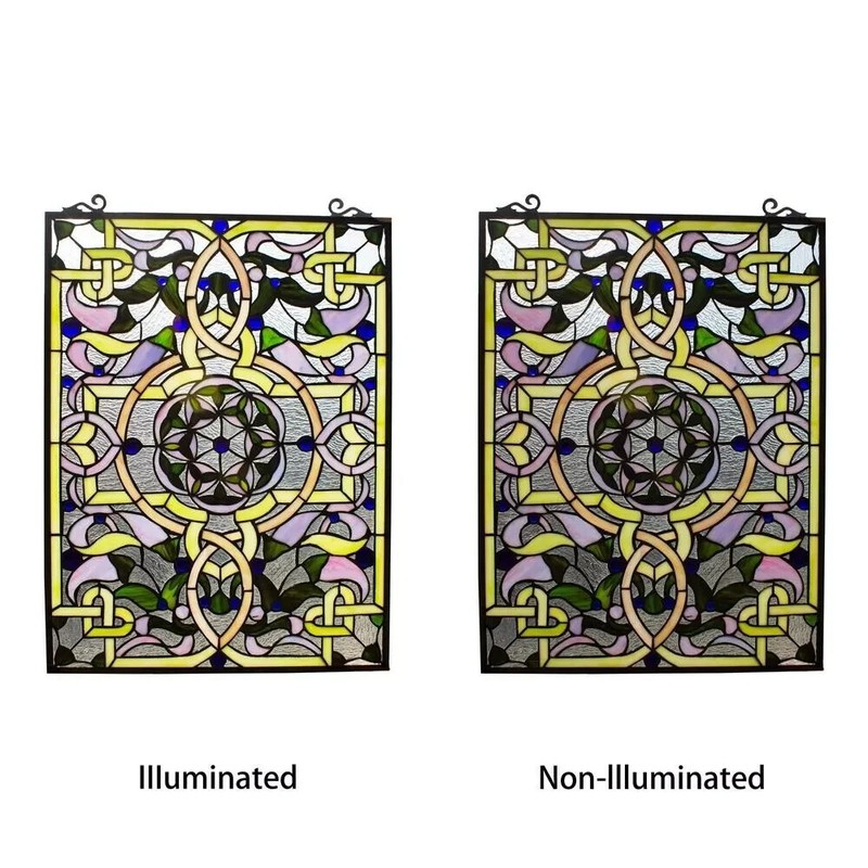 Stained Glass Window Panel Art Nouveau Floral Tiffany Style 18" W x 25" T gallery