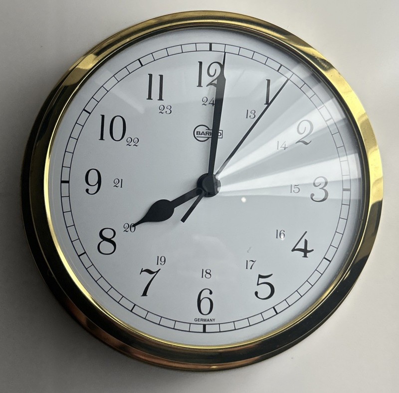 Barigo Ship Clock Brass Arabic Numerals Viking 6 3/32in x 1 3/8in 611ms