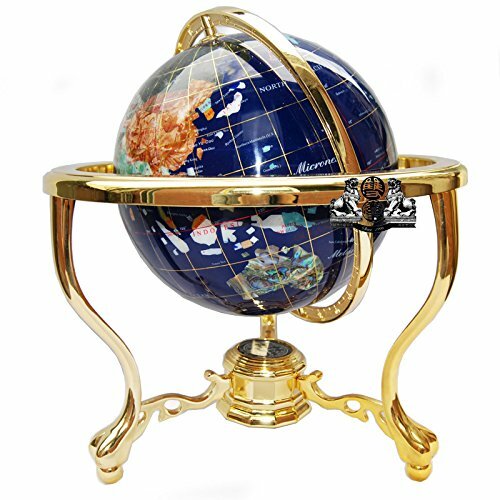 (OPEN BOX) 13″ Tall Blue Ocean Gem Gemstone World MAP globe with Gold Zinc Stand