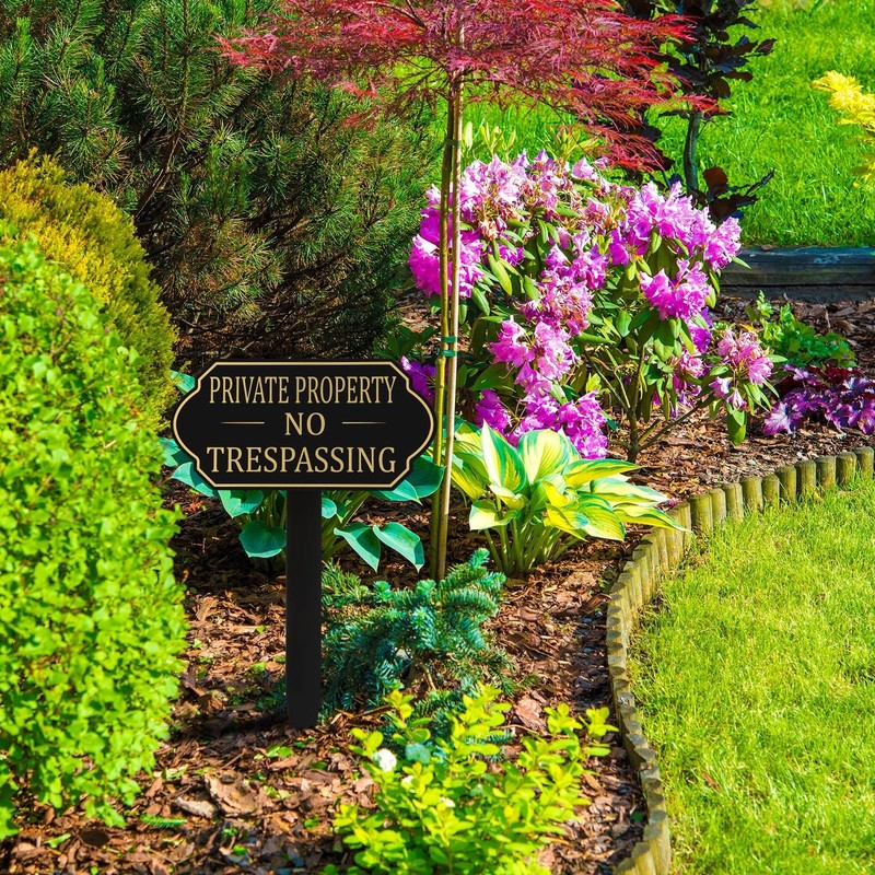 Private Property No Trespassing Sign with Stake, 7.09 X 3.54 Inches Self Adhesiv gallery
