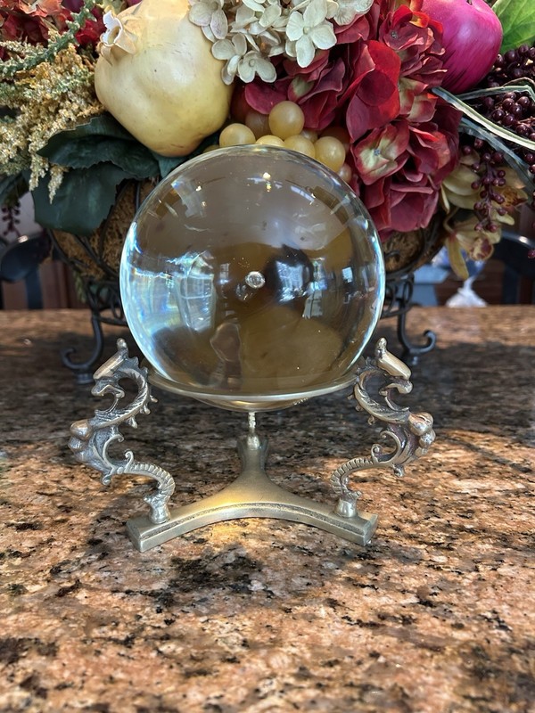 Heavy Brass Dragon Crystal Ball Stand w/ Large 16″ Diameter Clear Sphere Orb