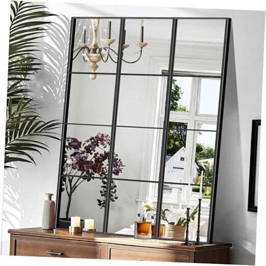 Window Pane Mirror, 36×48 Inch Black Rectangular Decorative Wall 48″L x 36″W