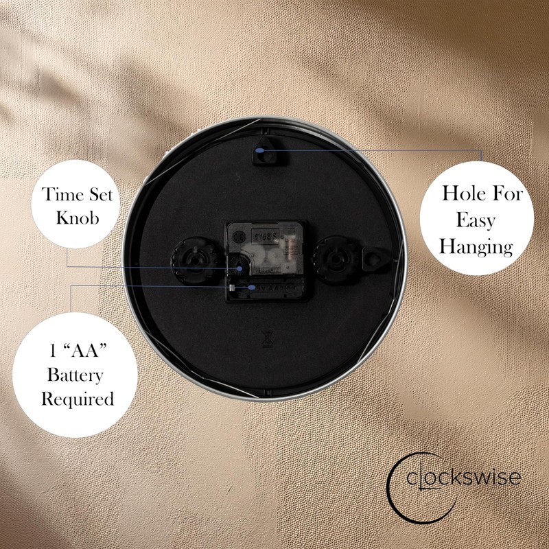 8in Round Quartz Wall Clock NonTicking Battery Operated with Silent Sweep Mov... gallery