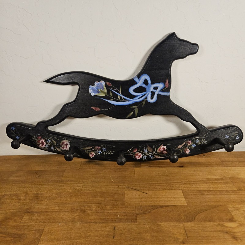 Vintage Rocking Horse Wall Coat Rack Nursery Grandmacore Cottagecore 5 Peg
