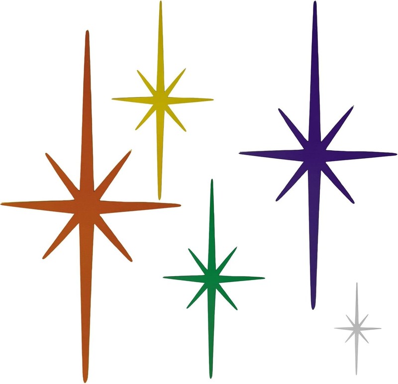 5 Pack Colorful Metal Starburst Wall Decor, Mid Century Modern Retro Atomic Star