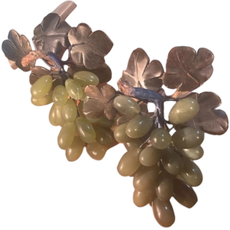 2 Bunches of Vintage Green Jade Grapes with Dark Green Leaves Poseable Stone gallery