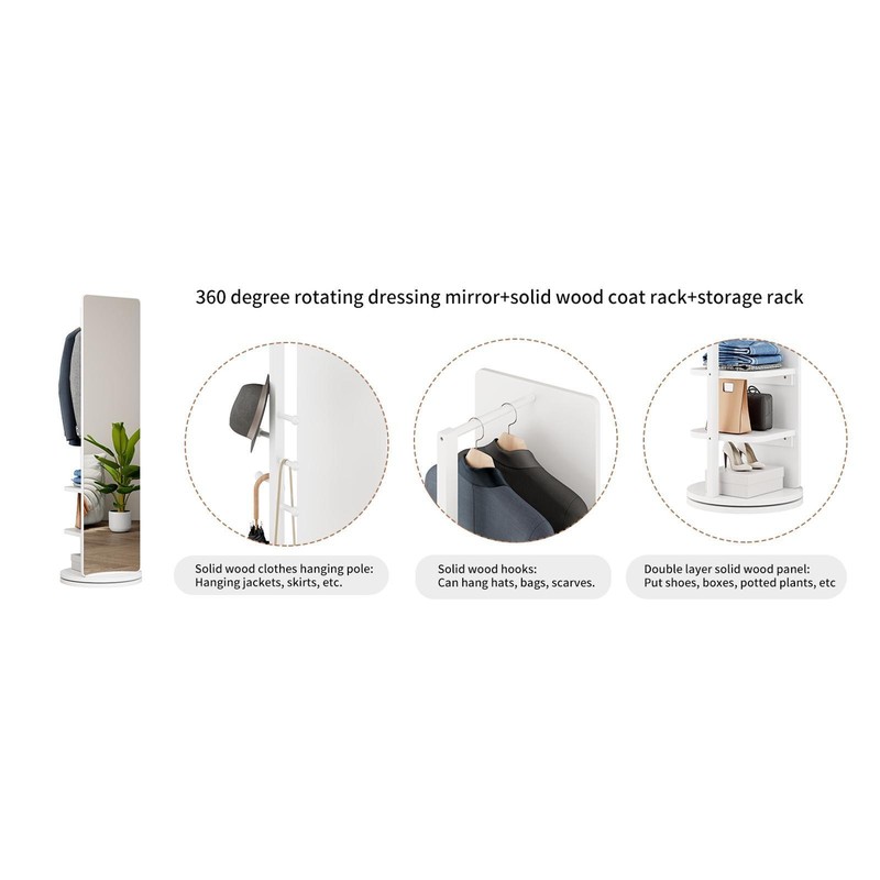 Solid Wood 69”x16” Rotating Mirror & Coat Rack - Space-Saving Solution for gallery