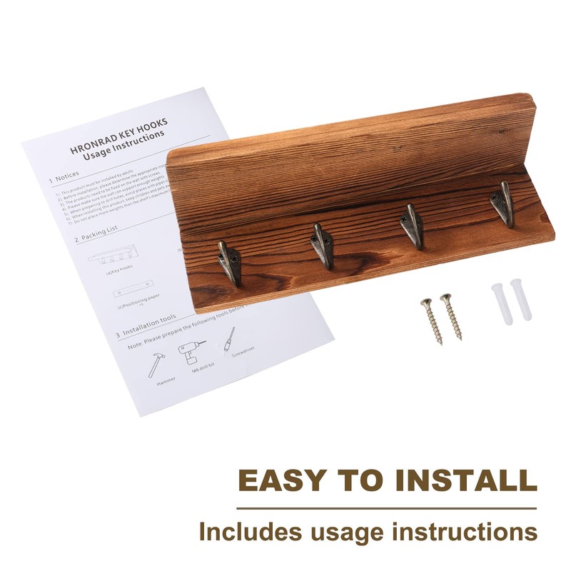 Rustic Key Holder for Wall, Farmhouse Wall Shelf with 4 Hooks, Wall Mounted Key gallery