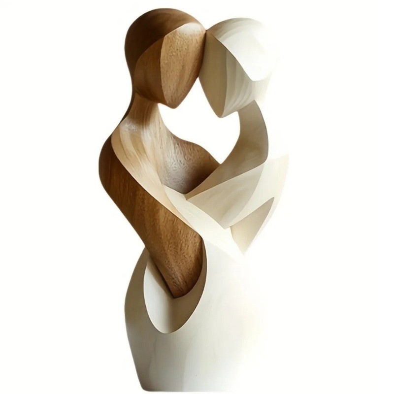 Modern Couple Embrace Statue 2D Flat Wood Look Desktop Home Decor gallery