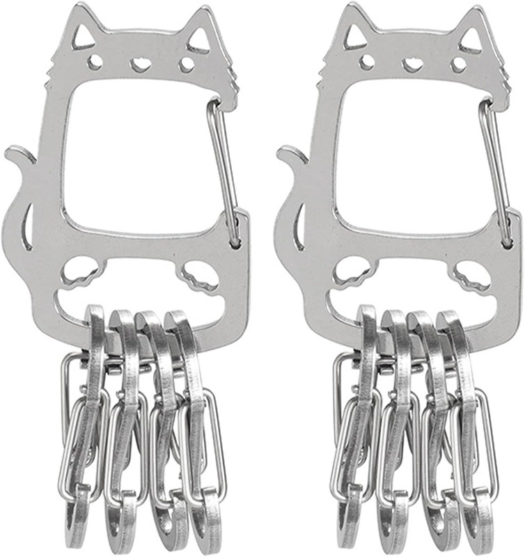 2 Pieces Cat Carabiner Keychain – Stainless Steel Multi-Hook Keyring for