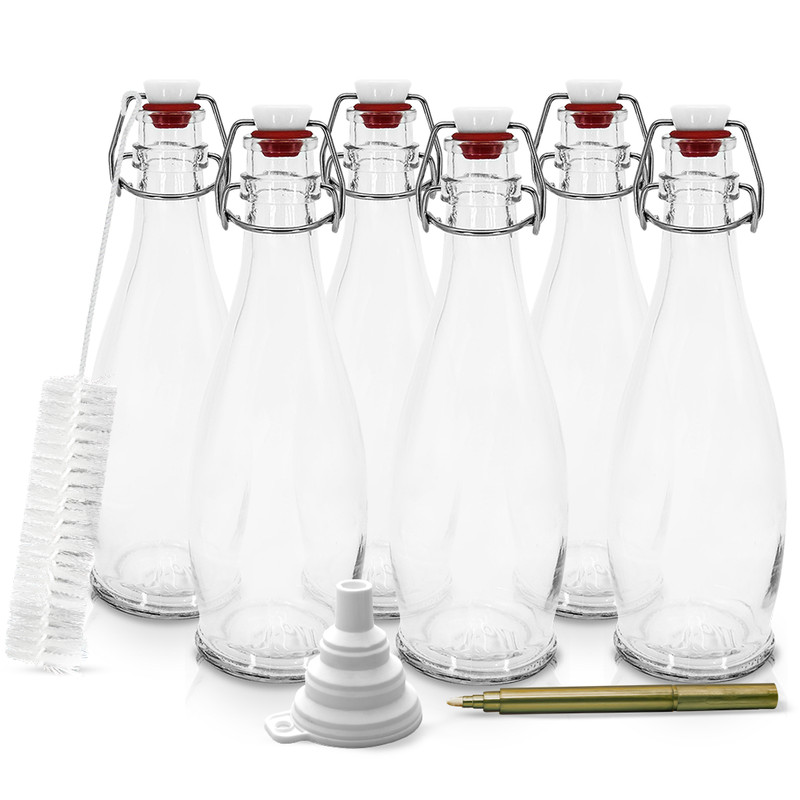 Nevlers 17 Oz Glass Bottle Set with Airtight Swing Top Stoppers (Pack of 6)