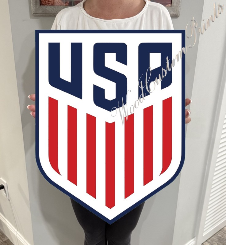 USA National Soccer Team 3D Logo Wood Sign Wall Decor Handmade Laser Cut