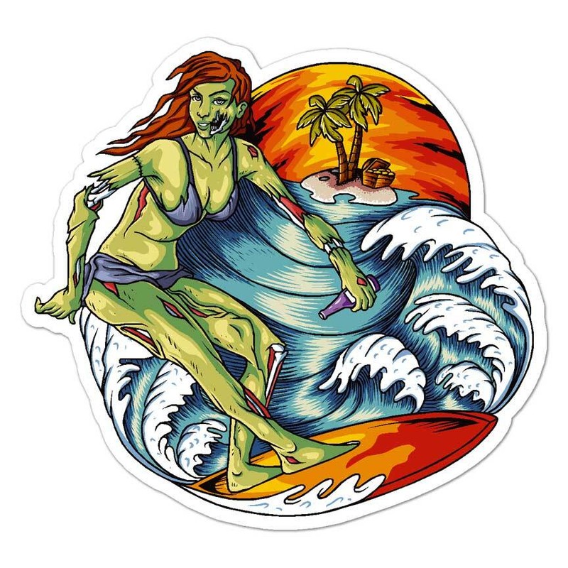 Zombie Surfer Girl, Vinyl Decal Sticker, Indoor Outdoor, 3 Sizes, #8095