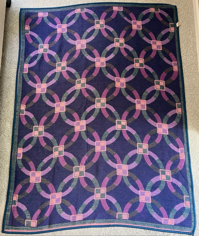 Vintage SAN MARCOS Blanket Throw Woven Pink Purple Teal 74”x54 Rare