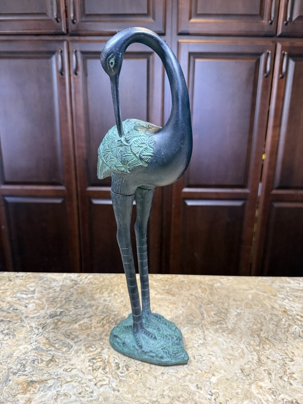 15” Huron Crane Embossed detail Resin Indoor Outdoor Statue