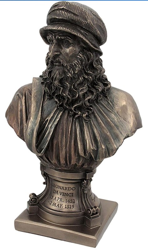 Leonardo Da Vinci 9 1/8 inch bronze resin stone bust statue