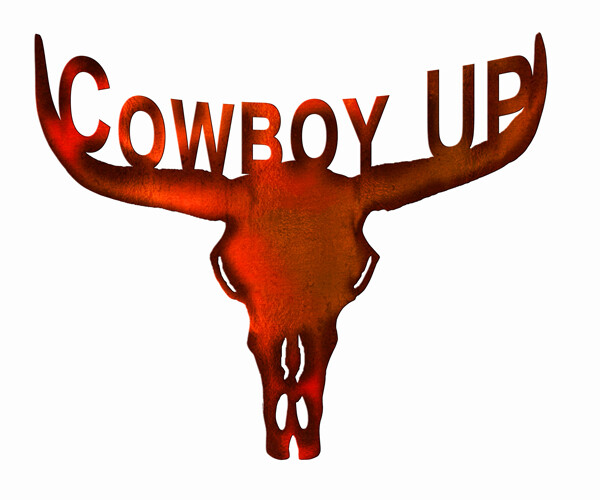 Cowboy Up Steer Skull Metal Sign Infused With Real Copper Finish. 20×17