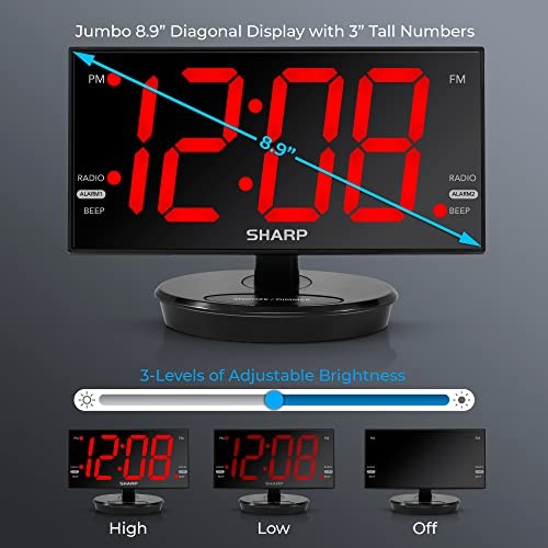 SHARP Digital Alarm Clock, 8.9" Extra Large LED Clock with Tilt and Swivel gallery