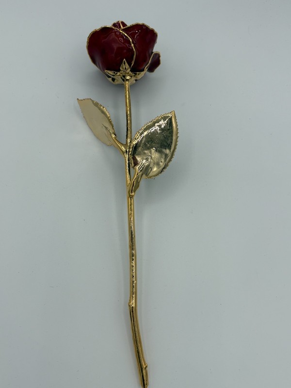 24k Gold Dipped Burgundy Rose Forever Flower Long Stem 10.5" gallery