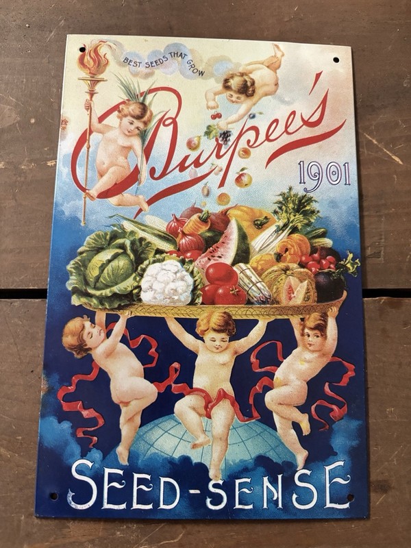 1901 Burpee’s Seed-Sense Metal Sign 9×6” W. Atlas Burpee Co.