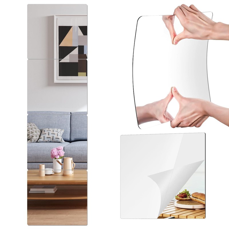 PopularLdo Wall Mirrors 12 x 12 Inch 4 Pack, Acrylic Mirror Tiles, Frameless …
