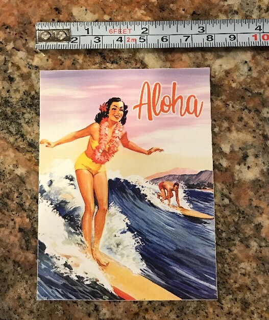 aloha Surfing Sticker - Surfer Girl Waves Hawaii Islands Tropical Vintage Look gallery