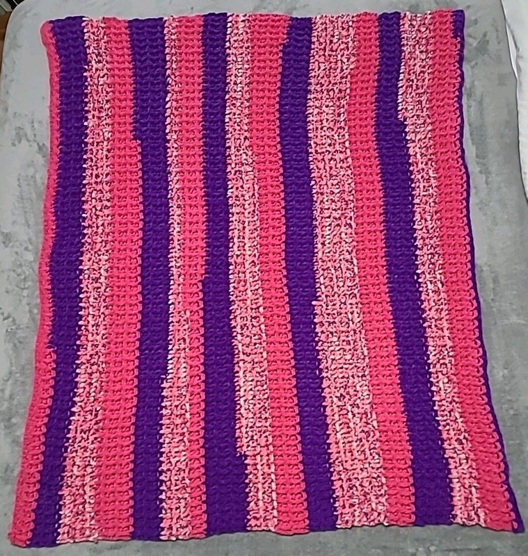 Soft Lap Afghan Crochet Purple & Pink Stripes with White, 40″ x 50″