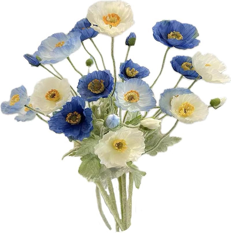 6pcs Artificial Poppy Flowers Silk Fake Poppy Flowers with Stems Faux Spring Flo