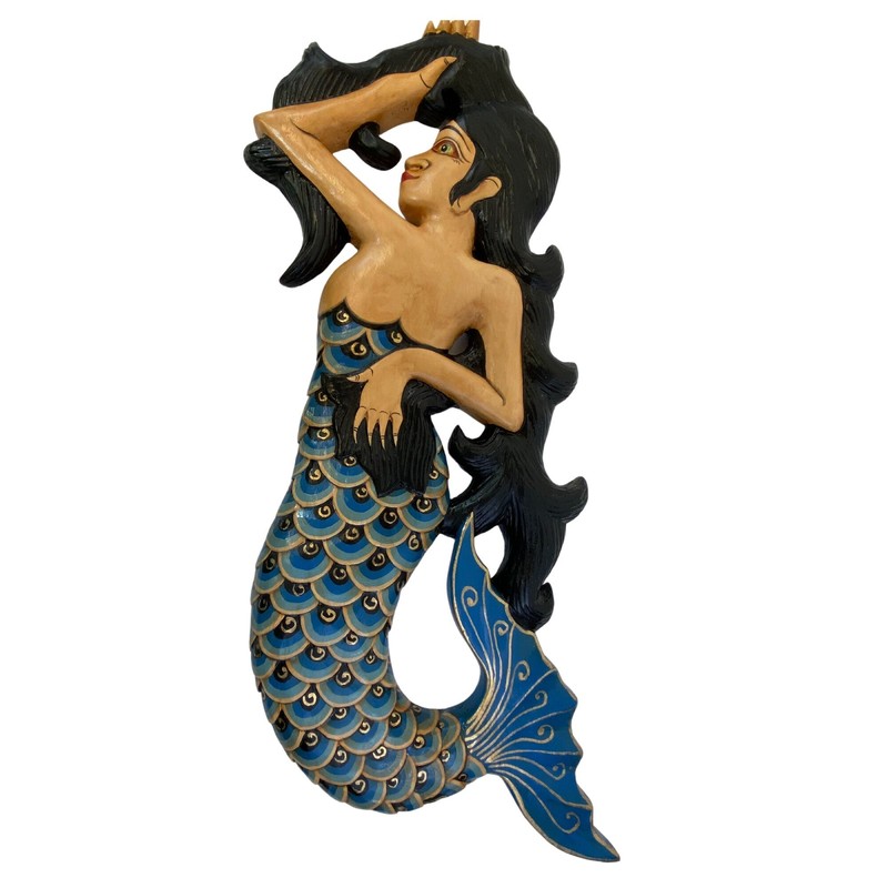 Balinese Mermaid Goddess Wall Panel Hand carved wood Carving Indonesian folk art