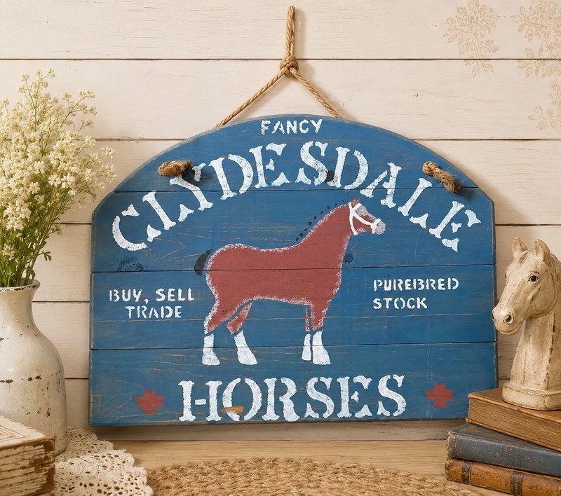 Vintage Clydesdale Horse Sign Handmade Folk Art Rustic Farmhouse Wall Decor