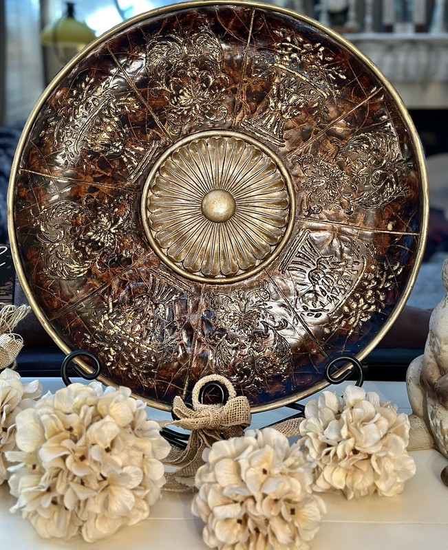 Large Brown/Gold Old World Charm Medallion Embossed Decorative Charger Plate 21″