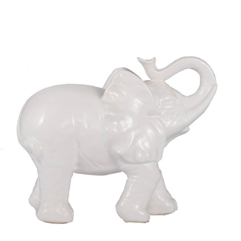 9 inch Home Decorative Trumpeting Elephant Accent Figurine White Dolomite Small
