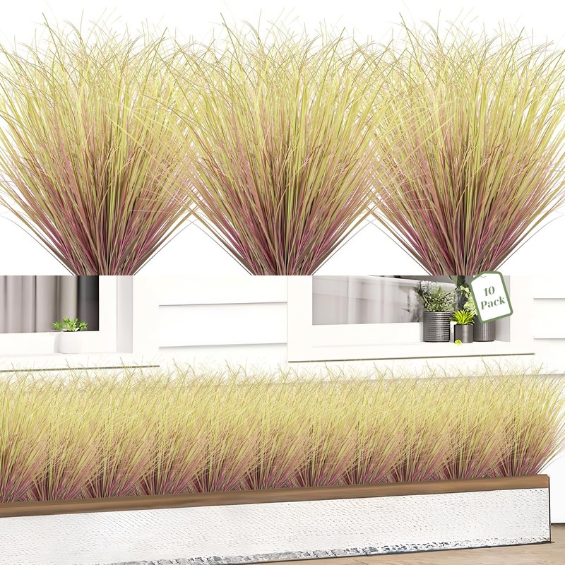 10 Bundles Fake Grass Plants Artificial Plants Outdoor Faux Plants Tall Shrub...