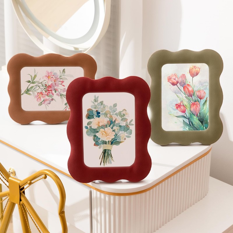 5×7 Scalloped Picture Frame Set of 3, Cute Curved Picture Frames, Fabric Colo…