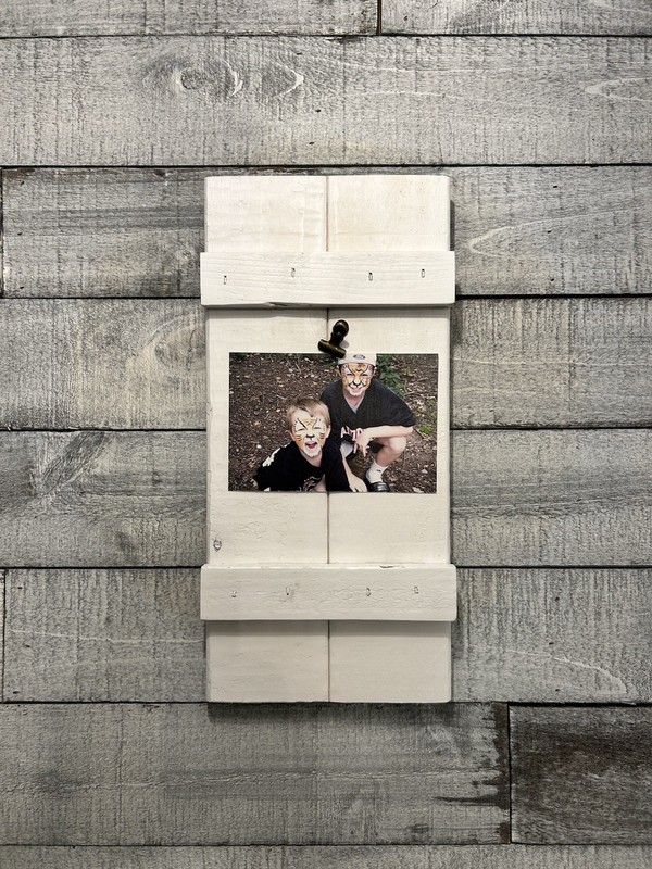 Handmade Rustic White Wood Clip Photo Frame Wall Hanging 15x7in Farmhouse