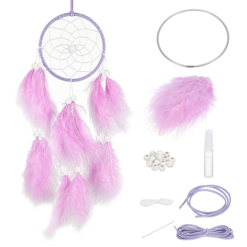 DIY Dream Catcher Circle Making Dream Catcher Feather Wood Purple