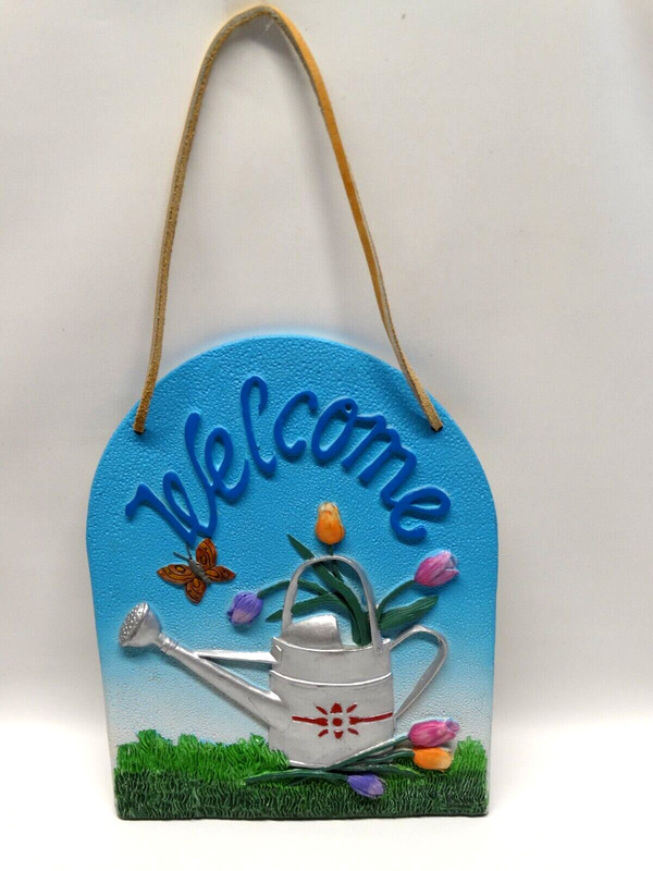 Welcome Plaque Door Sign Springtime Spoontiques Raised Resin Decor 3D 9” Tall