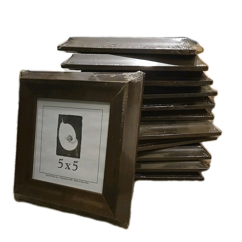 NEW UNOPENED Picture Frames 5x5 in Set of 12 Dark Brown Wood Grain Made In USA gallery