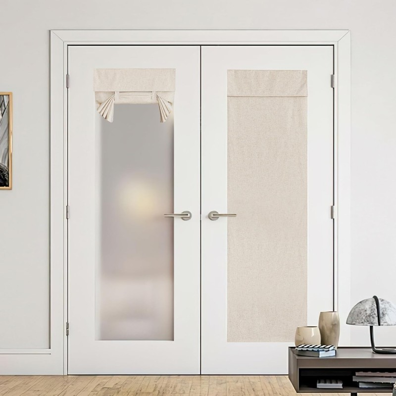 Door Curtains for Window, Linen Farmhouse 100% Blackout French Door Curtains